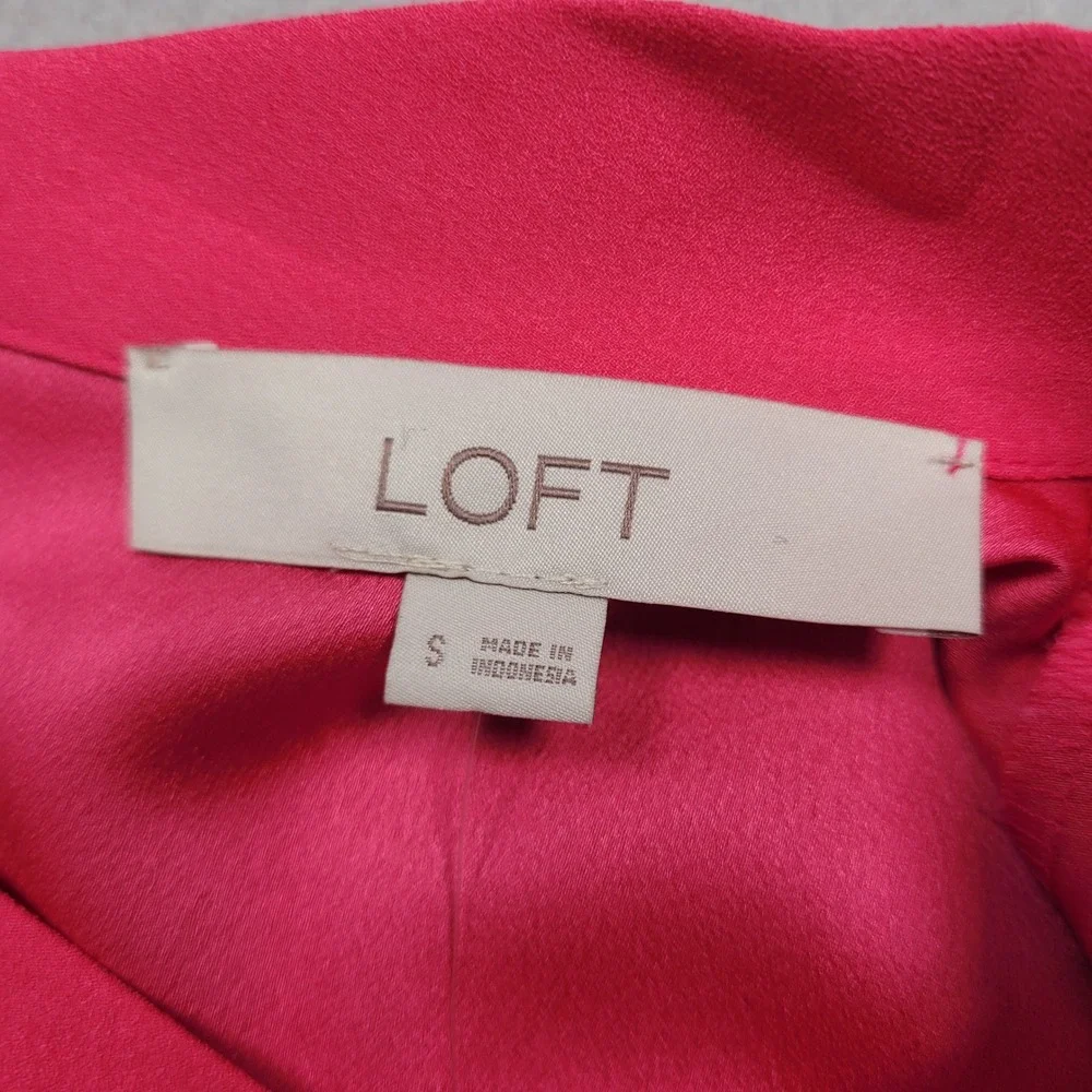 LOFT Womens Short Puff Sleeve Twist Neck Blouse Pink Small NWT